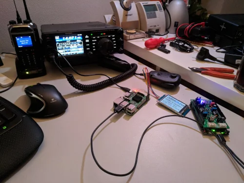 MMDVM-board with LCD and two Motorola GM during build